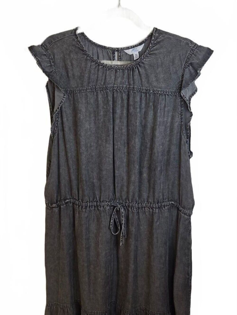 Time n Tru Womens Plus Sz 2X Black Washed Dress with Flutter Sleeves Tie Waist